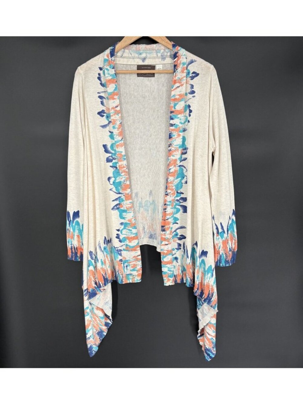 Guinevere Anthropologie Womens Waterfall Cardigan L Cream Open Front Draped Boho